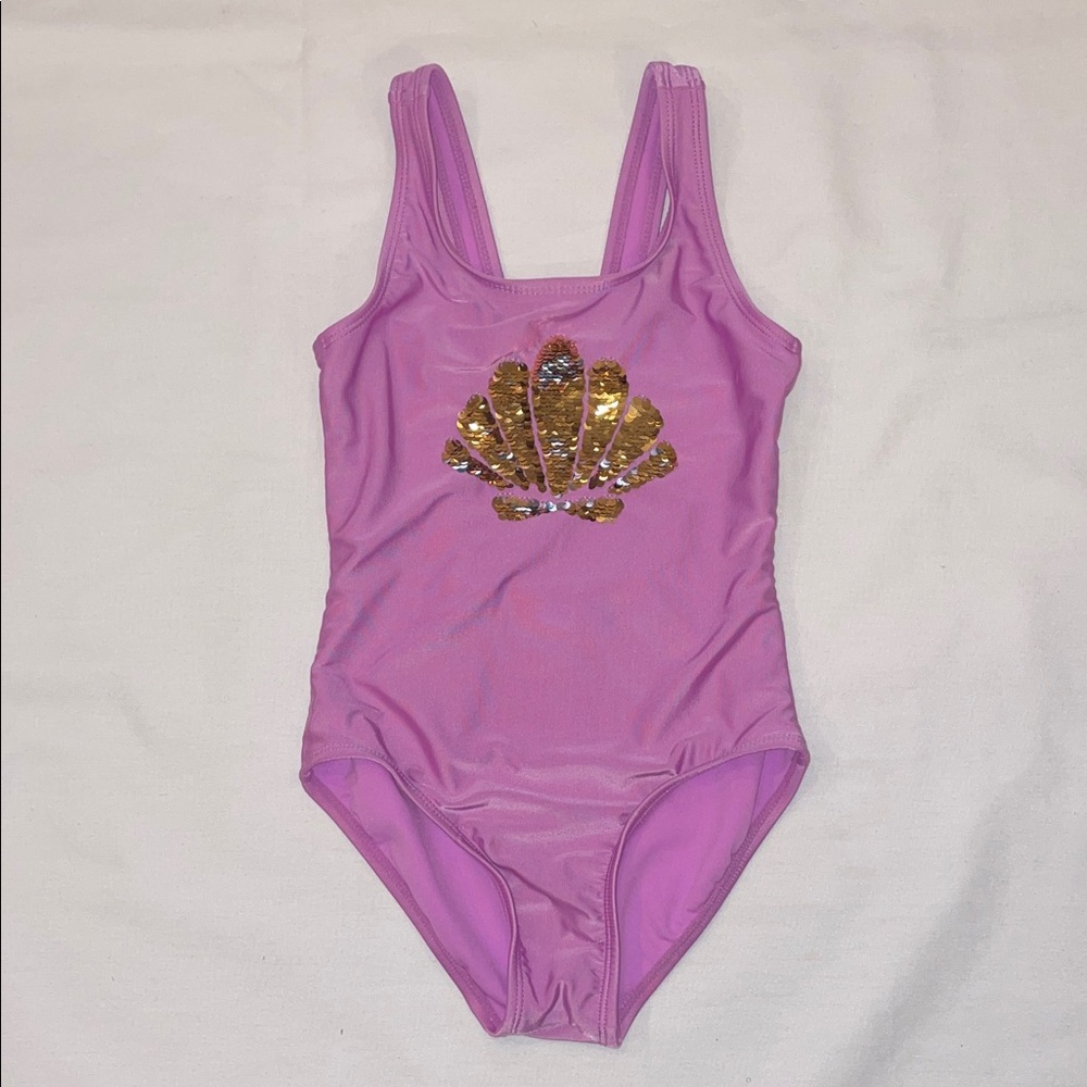 Cat & Jack Pink Swimsuit with Gold Sequin Shell Size Small (6/6X)